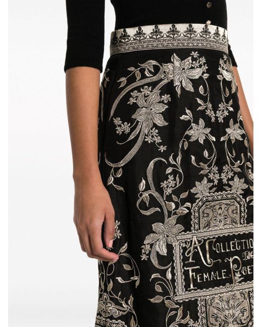 Zimmermann Black Floral-embroidered A-line Skirt