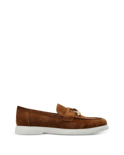 Furla Brown Goccia Suede Loafers