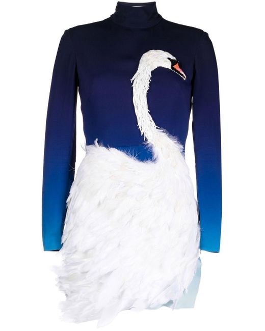 Casablancabrand Blue Swan Feather-detail Dress