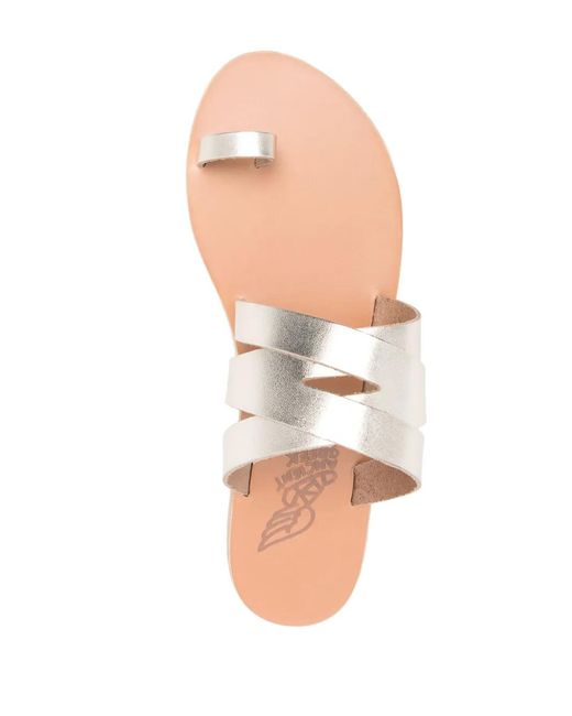 Ancient Greek Sandals White Górdia Leather Flat Sandals