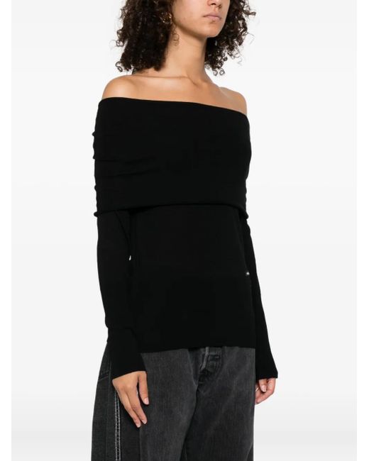 Pinko Black Off-Shoulder Wool Top