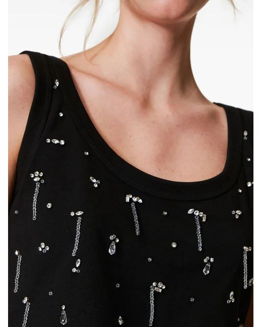Twinset Black Crystal-Embellished Cropped Top