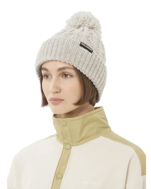 Salomon White Pompom Ribbed Hat