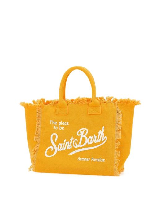 Mc2 Saint Barth Yellow Vanity Fringed Logo Tote Bag