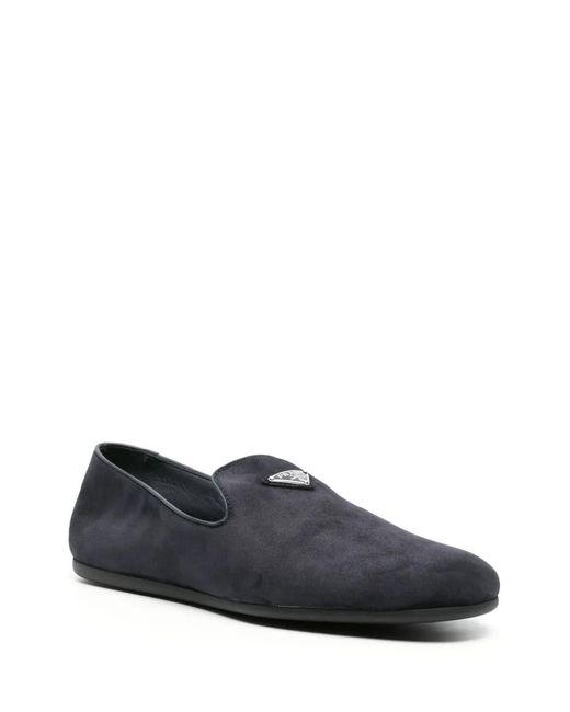 Prada Blue Triangle-Logo Suede Loafers for men