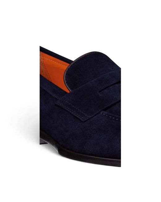 Santoni Blue Penny Suede Loafers for men