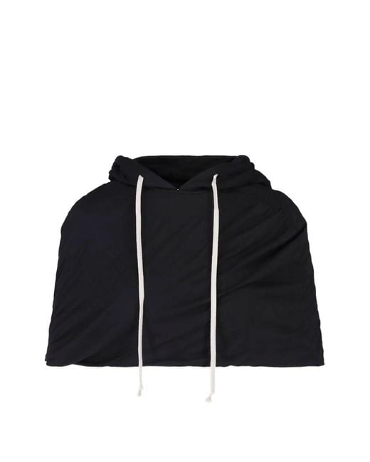 Rick Owens Black Drawstring Cropped Hoodie
