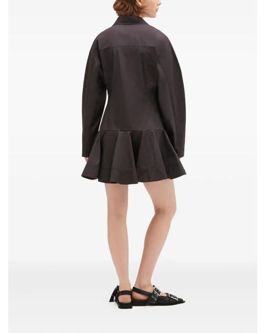 Ganni Gray Button-Down Ruffled Dress