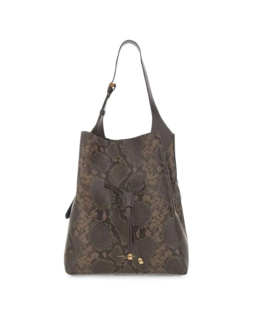 Gianni Chiarini Brown Sienna Python-Effect Leather Bucket Bag