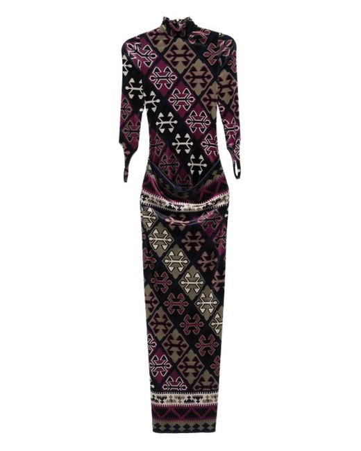 Burc Akyol Blue Carpet-Printed Velvet Maxi Dress