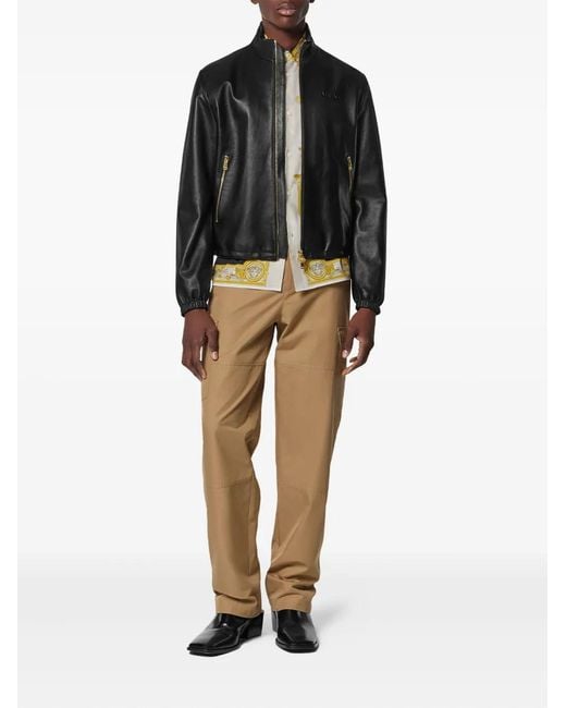Versace Black Plongé Leather Jacket for men