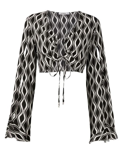Amir Slama Black Cropped Bell-Sleeved Blouse