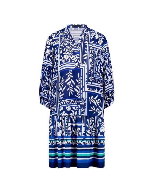 Betty Barclay Blue Floral-Print Ruffled Dress