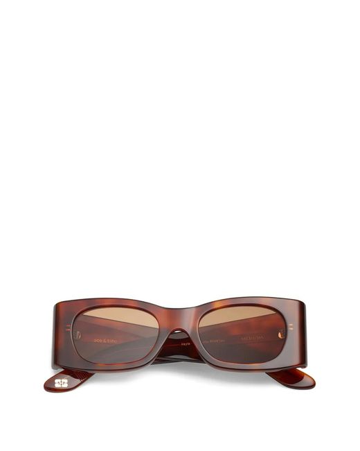 Ganni Brown X Ace & Tate Kayla Rectangle-Frame Sunglasses