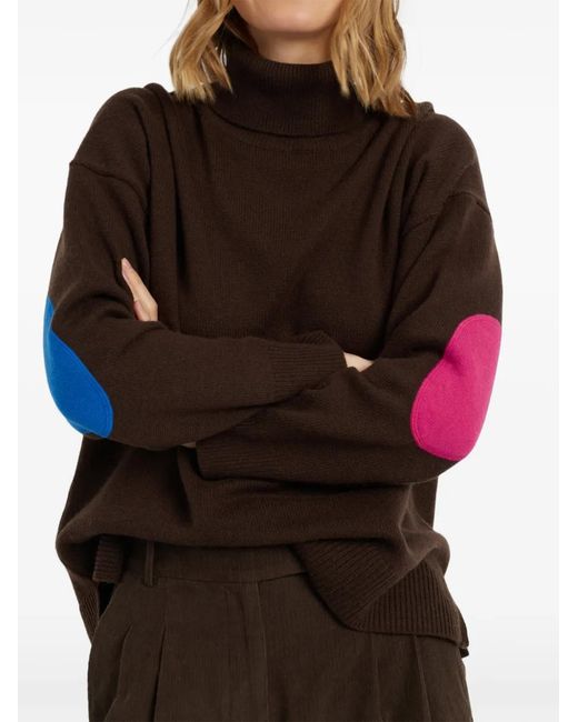 Chinti & Parker Brown Elbow-Patch Roll-Neck Sweater