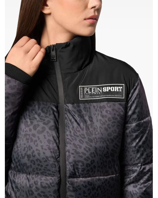 Philipp Plein Black Leopard-Print Puffer Jacket