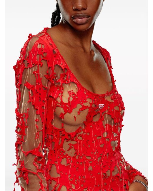 DIESEL Red Langes Dévoré-Kleid aus Tüll und Jersey
