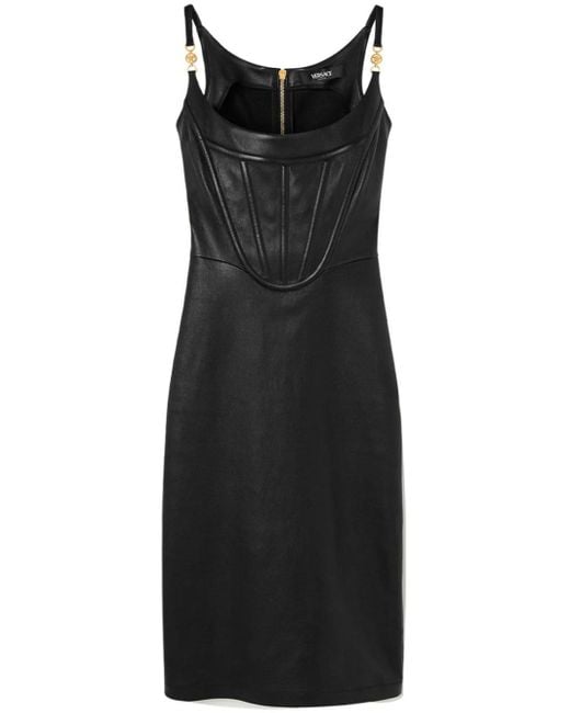 Versace Leren Midi-jurk Met Korset Stijl in het Black