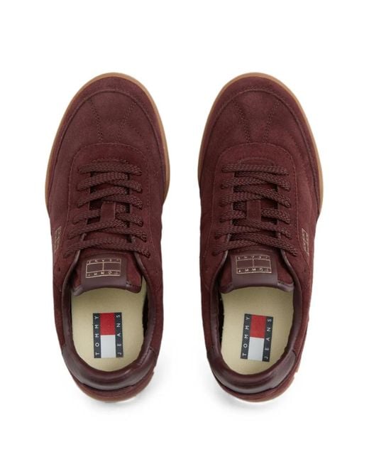 Tommy Hilfiger Brown Suede Logo-Plaque Sneakers