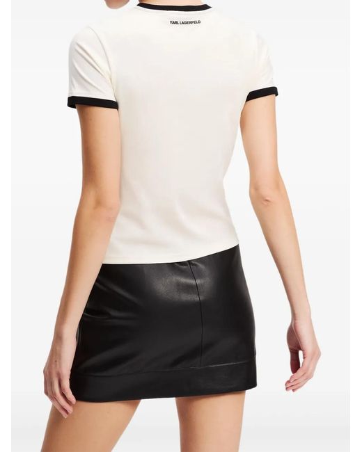 Karl Lagerfeld White Ikon Contrasting-Trim Petite T-Shirt