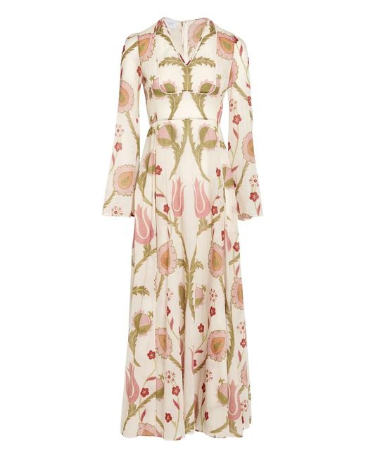 Giambattista Valli Natural Long-Sleeve Floral Maxi Dress