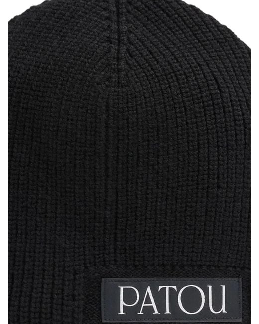Patou Black Wool Logo Beanie