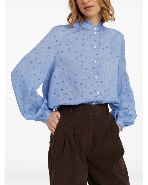 Chinti & Parker Blue Star-Print Ruffled Shirt