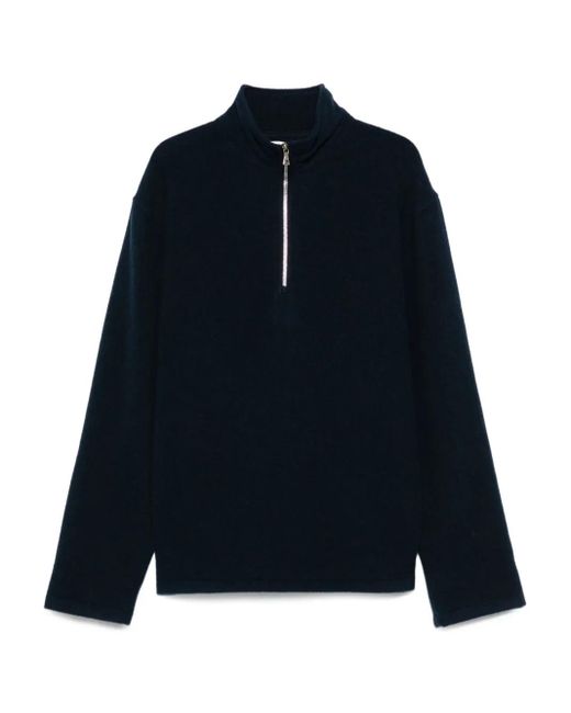 Rier Blue Virgin Wool Zip-Up Sweater for men