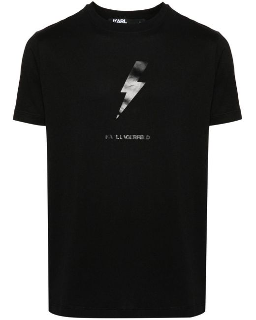 Karl Lagerfeld Black Thunderbolt-print Cotton T-shirt for men
