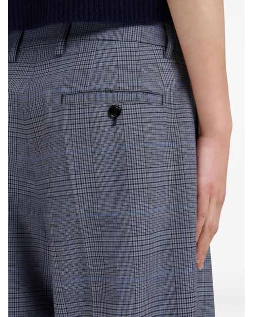 Marni Blue Checked Wide-Leg Trousers With Front Pleats And Concealed Zip