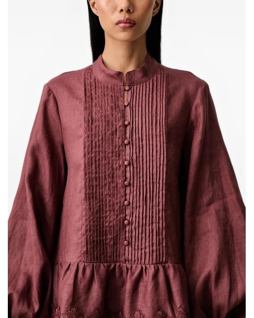 Bardot Red Lace-Trim Pleated-Bib Dress