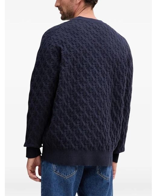 Calvin Klein Blue Monogram-Pattern Sweater for men