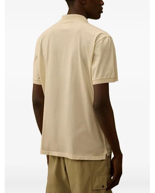 C P Company Natural Buttoned Logo-Detail Polo Shirt for men