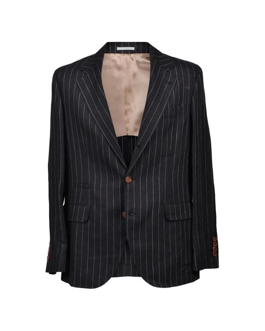 Brunello Cucinelli Black Pinstripe-Pattern Linen Jacket for men