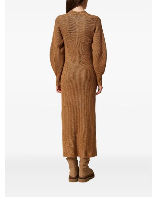 Twinset Brown Geripptes Lurex-Strickkleid