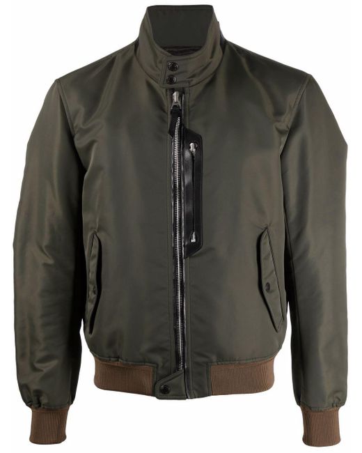 Tom Ford Leather-trim Zip-front Harrington Jacket in Green for Men - Lyst
