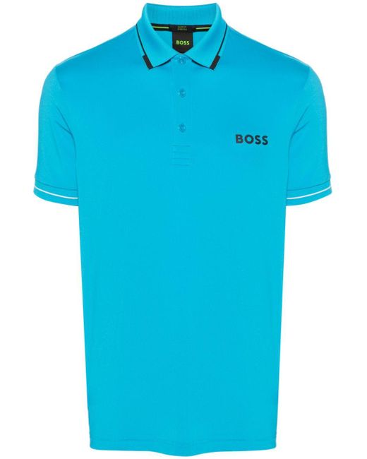 Boss Blue Logo-print Stretch Polo Shirt for men