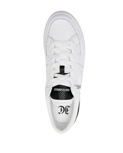 Just Cavalli White Logo-Patch Leather Sneakers for men