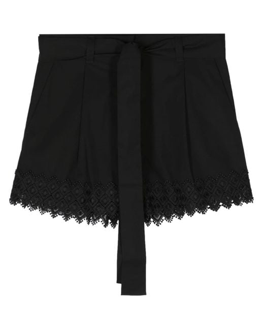Twin Set Black Lace-trim Mini Shorts