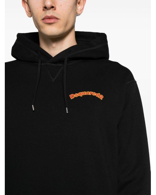 DSquared² Black Logo-print Cotton Hoodie for men