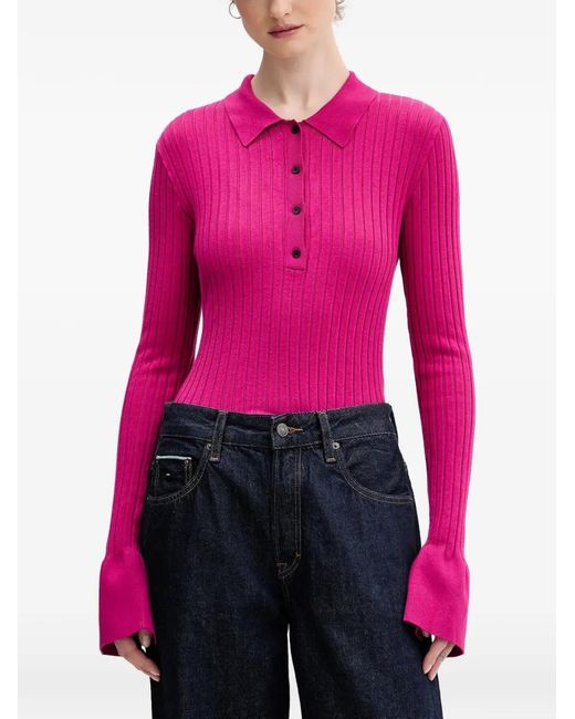 Karl Lagerfeld Pink Polo Boutonné Côtelé