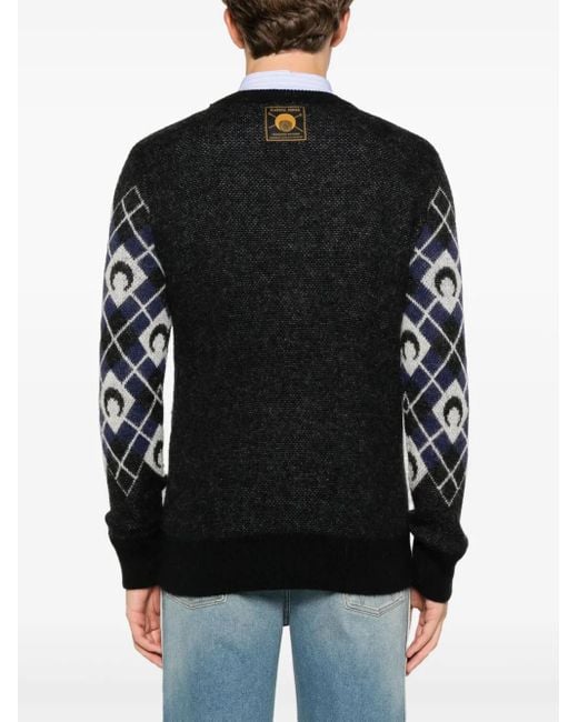 MARINE SERRE Black Moon Argyle Sweater for men