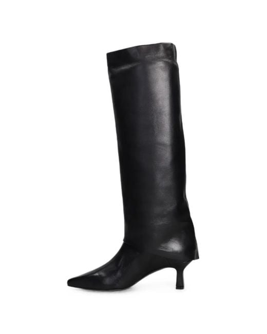 The Seller Black Fold-Over Pointed-Toe Boots