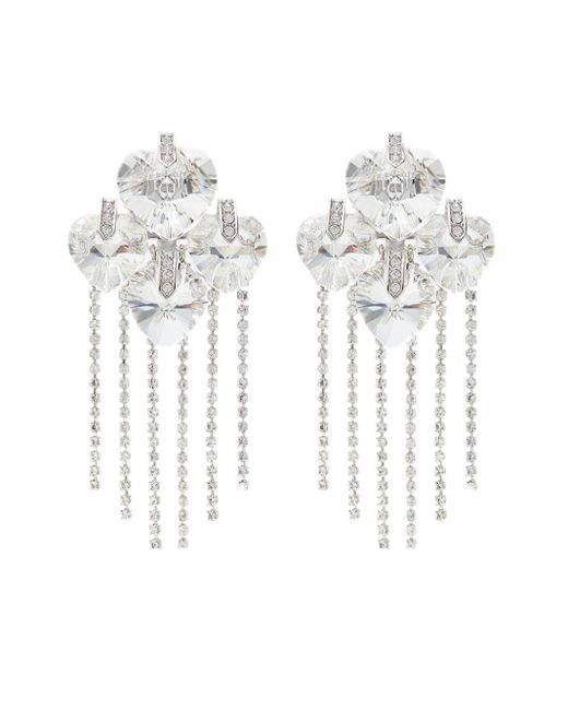Jimmy Choo White Crystal-embellished Heart Drop Earrings