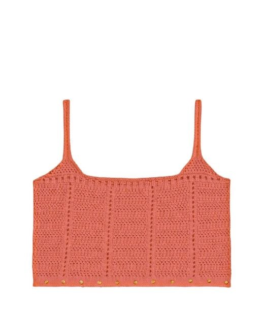 A PAPER KID Red Knitted Embellished Top