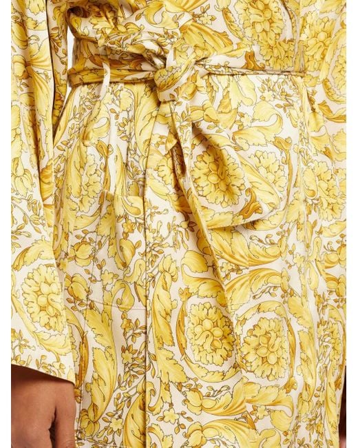 Versace Yellow Barocco-Print Silk-Satin Robe