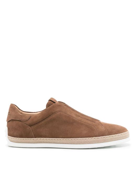 Tod's Brown Laceless Suede Sneakers for men