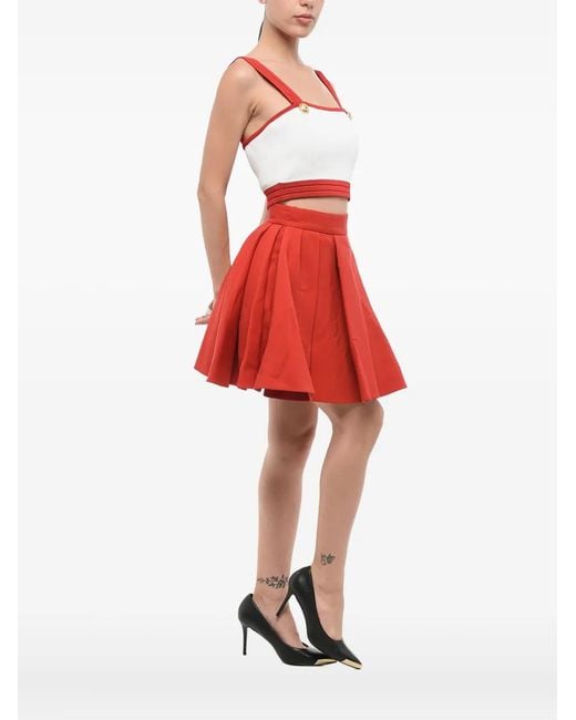 Balmain Red Pleated Zip Skirt