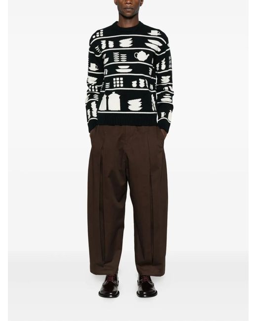 J.W. Anderson Black Tableware-Pattern Crew-Neck Sweater for men