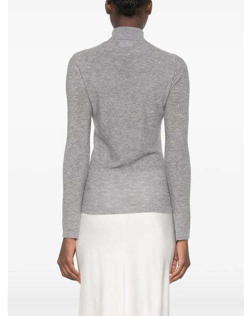 Fabiana Filippi Gray Virgin Wool Turtleneck Jumper With Micro Sequins